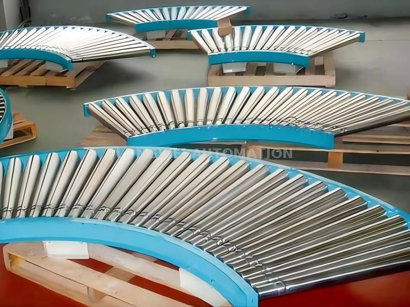 Mittelschwerer Kurvenrollenförderer mit O-Riemenantrieb