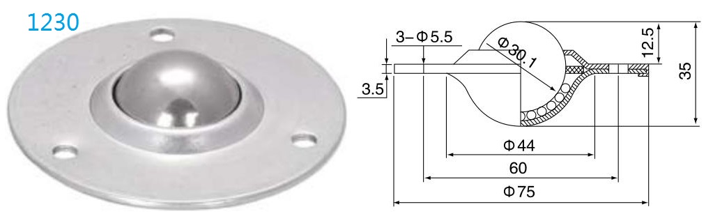 Runde Flanschfixierkugel&uuml;bertragungseinheit