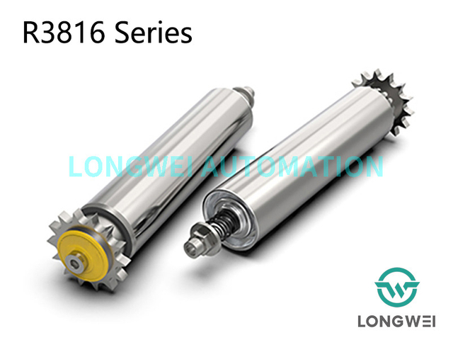 Einreihige, über eine Stahlkette angetriebene, einstellbare Stauförderrolle