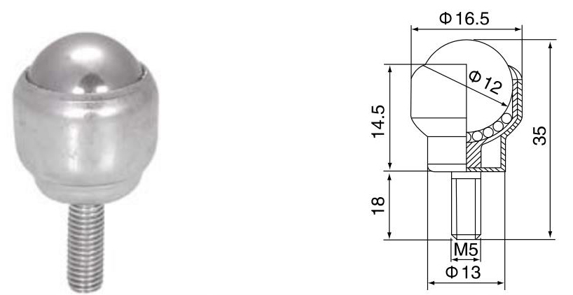 Kugelrolleneinheit mit Bolzenbefestigung