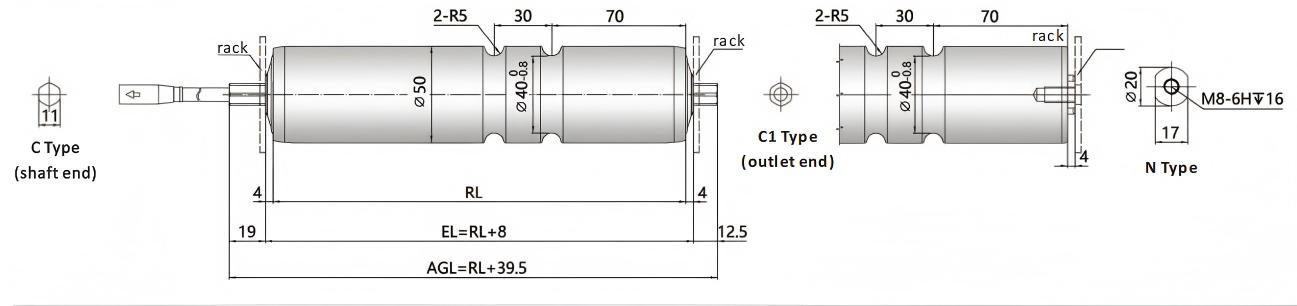 DGBL50A Rill Roller Roller -Abmessungen