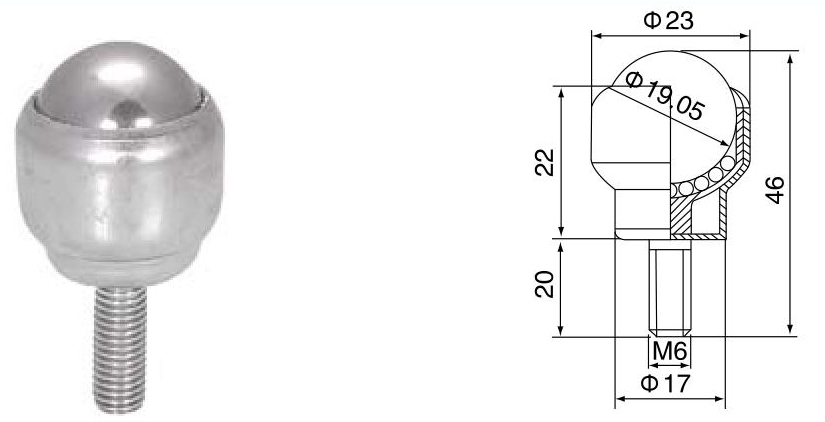 Kugelrolleneinheit mit Bolzenbefestigung