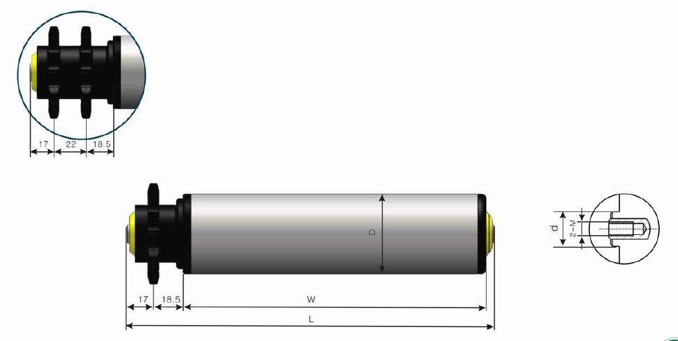 Mittelschwere DR224-F&ouml;rderrolle aus Polymer-Kettenradstahl